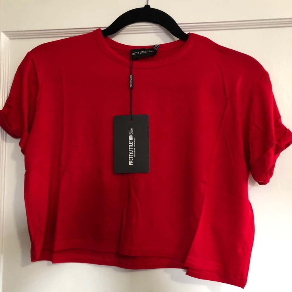 Prettylittlething red crop top size 6